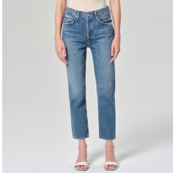 AGOLDE Riley Jeans High Rise Straight Cropped Jean sz 24 NEW distressed denim - Picture 1 of 15